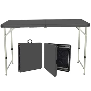 4ft Katlanır Masa, Ayarlanabilir Yükseklik kamp masası ofis masası için Kapalı / Açık Piknik Kamp Tezgahı, Siyah