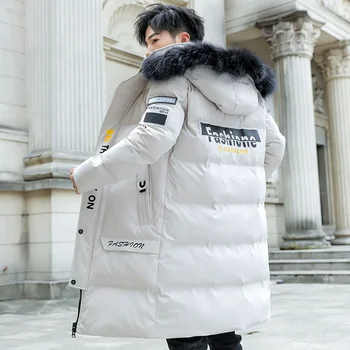 2024 Yeni Kış erkek Uzun Pamuk kapitone ceket Moda Baskı Çıkarılabilir Kürk Yaka Gelgit Marka Yakışıklı Su Geçirmez Mont Erkekler