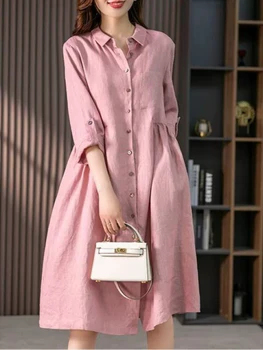 Kadınlar İçin yeni Elbiseler 2023 Yaz Zarif Fransız Gömlek Elbise Vintage GEVŞEK Mini Elbise Ofis Commuting Uzun Elbise resmi elbiseler