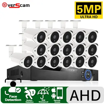Yüz Algılama AHD DVR Kamera Sistemi Seti 16 Kanal 5MP CCTV Güvenlik Gözetim Kamera Sistemi Seti 16CH XMEYE NVR Kiti H. 265