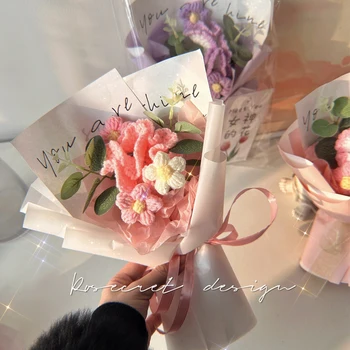 Simülasyon Karanfil Küçük Buketleri Yün El Yapımı Örme Ayçiçeği mezuniyet hediyesi Öğretmen için Ebedi çiçek buketi Süsleme