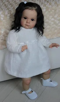 60CM Bebe Bebek Reborn Yürümeye Başlayan Maggi Siyah Köklü Saç Yumuşak Dokunmatik 3D Cilt Görünür Damarlar ile Yüksek Kaliteli Sanat Bebek