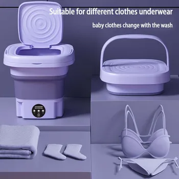 Taşınabilir Katlanabilir Çamaşır Makinesi Spin Kurutma Makinesi Otomatik Mini İç Çamaşırı Çorap 110v / 220V Çamaşır Makinesi Santrifüj 8L