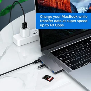 Akıllı Çift Tip-c Yerleştirme İstasyonu Hub Hızlı Şarj 6 in 1 USB3.0 Bağlantı Noktaları macbook Pro 2020 için 13 15, MacBook Air 20