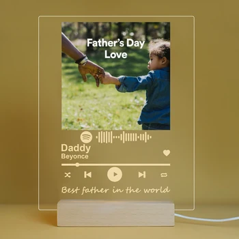 Kişiselleştirilmiş Özelleştirilmiş Fotoğraf Spotify Kodu akrilik panel LED Ahşap Taban USB ışık seti babalar Günü Hediyesi için
