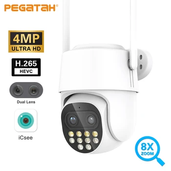 4MP WiFi PTZ IP Kamera Açık Çift Lens 8X Dijital Zoom Otomatik İzleme Renkli Gece Görüş CCTV ev güvenlik kamerası iCSee