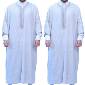 Erkek Uzun Kollu Müslüman Suudiler Kaftan İslam Etnik Giyim Elbise Adam Arap Elbise R7RF