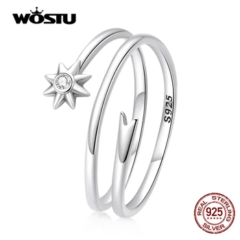 WOSTU 925 Ayar Gümüş Yıldız Çok Katmanlı Yaprak üst üste takılabilir bilezik Ayarlanabilir Yüzük Parmak Kadınlar İçin Zarif Basit Takı CQR810