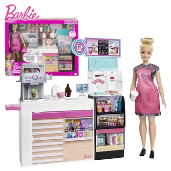 Orijinal barbie bebek Kahve Dükkanı Playset Cafe Bar İçecek 20 + Aksesuarları Cosplay 1/6 Bebek Kızlar için Çocuk Oyuncakları Çocuklar için hediye