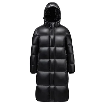 Moda Kış Siyah Uzun Aşağı Ceket Erkekler Kapşonlu Su Geçirmez Rüzgar Geçirmez Sıcak 90 % Beyaz Ördek Ceket Palto Yüksek Kalite