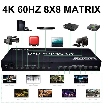Ultra HD 4k 60Hz Matris HDMI Anahtarı 8x8 HDMI Matrix 8 In 8 Out Splitter EDID RS232 Switcher Adaptörü PC Ana Bilgisayar TV / Monitör