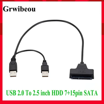 Grwıbeou Usb'den Sata USB 2.0 İla 2.5 inç HDD 7 + 15pin SATA Sabit Sürücü Kablosu Adaptörü için SATA SSD ve HDD adaptörü usb2. 0 güç kaynağı