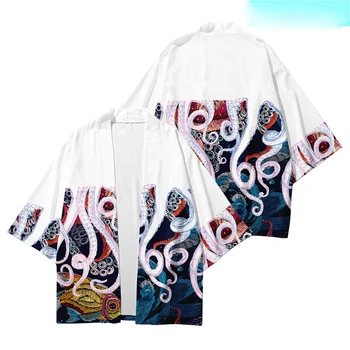 Yeni Artı Boyutu XXS-6XL Ahtapot Baskı Gevşek Japon Streetwear Hırka Kadın Erkek Harajuku Haori Kimono Cosplay gömlekler 