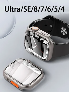 Düz Kenar Kılıf Apple Ürünü için Ultra 49mm aksesuarları Ekran Koruyucu Kapak cam iWatch serisi 8 SE 7 4 45mm 41mm 44mm 40mm