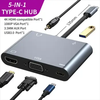 4 İn 1 USB C Hub VGA HDMI uyumlu USB 3.0 Adaptörü PD Yerleştirme İstasyonu Macbook Telefon Dizüstü TV PC Kablosu Adaptörü