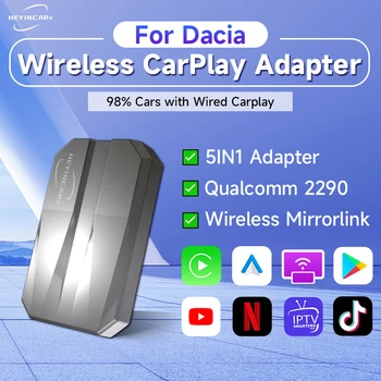2023 HEYİNCAR 5İN1 Kablolu Kablosuz CarPlay Android Otomatik Adaptör Dacia Duster Sandero Aşırı Menzilli Netflix Iptv YouTube Tv