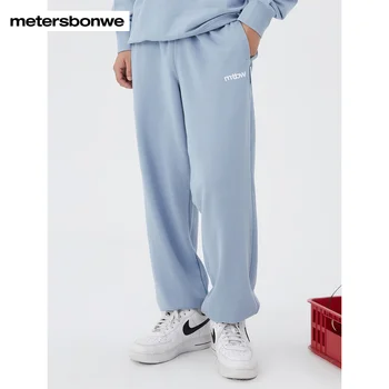 Metersbonwe rahat pantolon Erkekler İlkbahar Sonbahar Yeni Çift Sweatpants Gevşek Sweatpants Gri Elastik Bunched Ayak Pantolon Baskılı Pantolon
