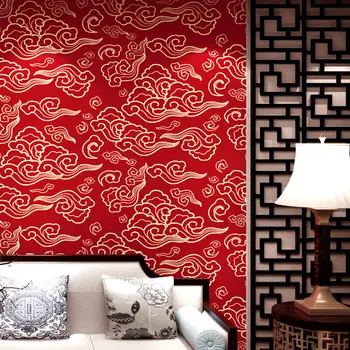 Yeni Çin Tarzı Duvar Kağıdı Kırmızı Klasik Yemek Odası Uğurlu Bulut TV Arka Plan duvar kağıdı Rulo Kültür Salonu