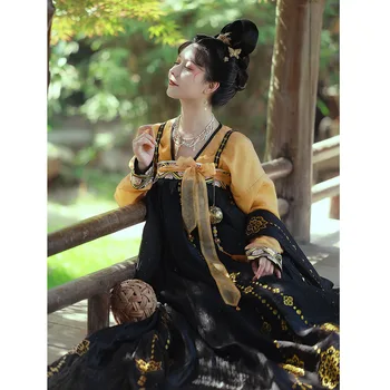 ChongHuiHanTang Orijinal Tang Hanedanı Hanfu Elbise Kadınlar Çin Tarzı V Boyun Bronzlaşmaya Hanfu Elbise Prenses Sahne Dans Kostümleri