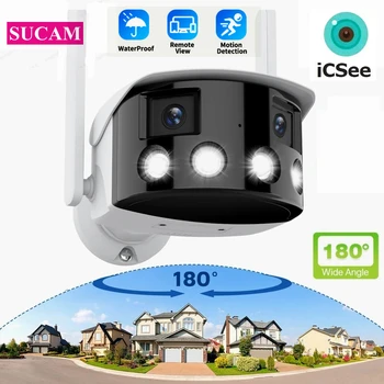 4MP WİFİ Çift Lens ICSEE Bullet Kamera Açık 180 Derece Görüş Renkli Gece Görüş AI İnsan Algılama Kablosuz Güvenlik IP Kamera