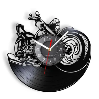 Vintage Motosiklet Vinil LP Kayıt duvar saati Adam Mağara Odası Garaj Dekor Motosiklet Müzik Şap El Sanatları Sanat Saati Sürücü İçin