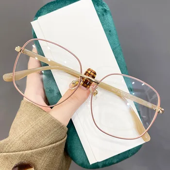 Anti mavi ışık gözlük kadınlar için büyük çerçeve Retro Kore Versiyonu gözlük Metal erkek bilgisayar gözlük şeffaf gözlük Çerçeveleri