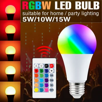 DuuToo RGB ampul LED 16 renk ışık E27 akıllı lamba ampuller 5W 10W 15W kablosuz Uzaktan Kumanda Anahtarı cadılar Bayramı dekor Bombilla RGBW