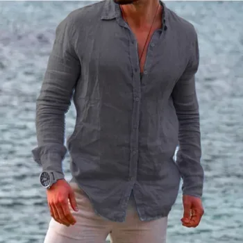 2023 Yeni Düz Renk günlük erkek gömleği taklit Pamuk Keten Gömlek Gevşek Gömlek Uzun Kollu Yaz Rahat Yakışıklı erkek gömleği