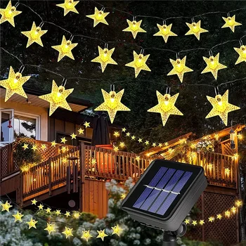 Güneş LED yıldız peri dize ışıklar yenilik yeni yıl düğün ev kapalı noel dekorasyon dileğiyle yıldız perde dize ışık