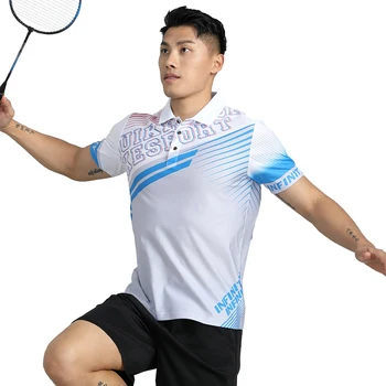 Erkekler Badminton T-shirt Rahat Tenis Formaları Moda Mektubu Baskılı Eğitim Gömlek Şort Üstleri Koşu Kısa Kollu Spor Tee