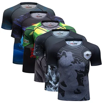 Kısa Kollu Koşu T-Shirt Erkek Spor Sıkıştırma Gömlek Hızlı Kuru Kas Egzersiz Sıska Spor Spor Salonu Tee Gömlek
