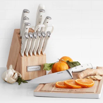 Klasik Dövme Üçlü Perçin 15 Parça çatal bıçak kaşık seti Blok, Beyaz ve Paslanmaz şef bıçağı bıçak mutfak