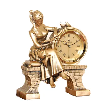 Eski Ev Dekor Heykelcik İç Masa Saati Altın Reçine Masa Saati Okuma Güzellik Heykeli Avrupa Dekorasyon Ev İçin