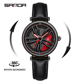 SANDA P1074 Lüks Spor Araba Tekerleği Saatler Erkekler İçin Üst Marka Jant Arama 3D Moda erkek Su Geçirmez Kol Saatleri Relogio Masculino