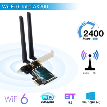 3000Mbps Çift Bant 2.4 GHz / 5GHz Express Bluetooth uyumlu 5.1 802.11 AC / AX Intel AX200 PCIe Kablosuz WiFi Kartı Adaptörü MU-MIMO