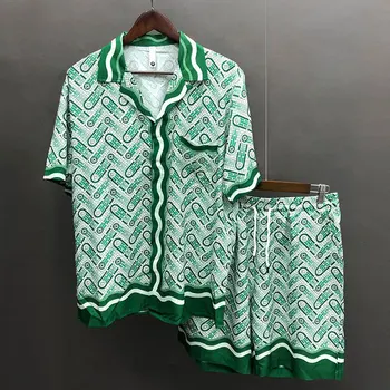 Dijital Baskı Erkek yazlık gömlek Takım Elbise Hawaii Baskı Erkekler Set Rahat Eşofman Moda Marka Gömlek Gevşek Şort Takım Elbise Erkekler