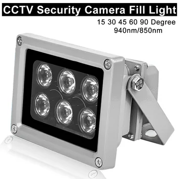 Görünmez aydınlatıcı 940NM Kızılötesi 60 derece 6 LED IR ışıkları 90'C 850nm görünür IR gece Görüş CCTV güvenlik kamera Dolgu ışığı